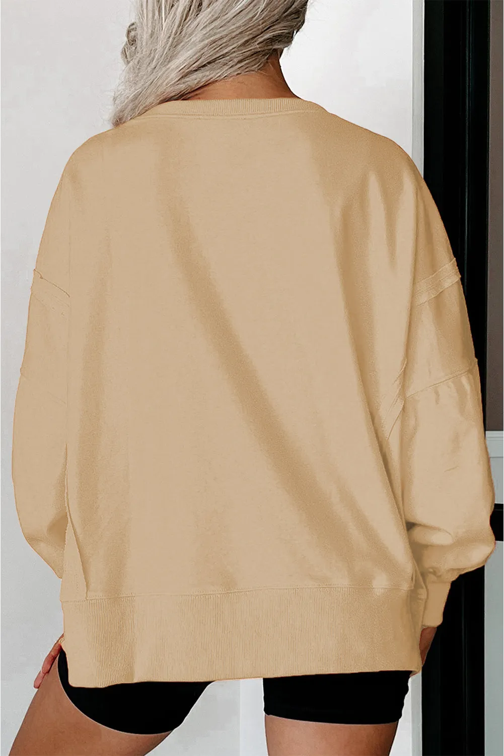 Light French Beige Exposed Seam Drop Shoulder Round Neck Sweatshirt with Slits sold by Beagle Boutique product image thumbnail 2