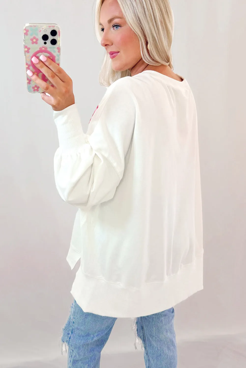 White Sequin Bowknot High Low Oversize Sweatshirt sold by Beagle Boutique product image thumbnail 2
