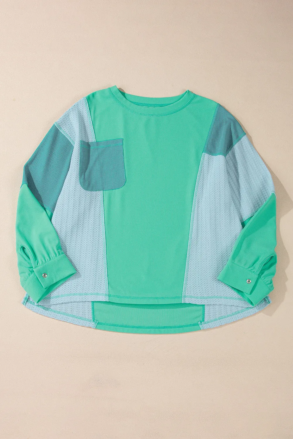 Green Colourblock Stitching Patchwork Buttoned Long Sleeve Top sold by Beagle Boutique product image thumbnail 5