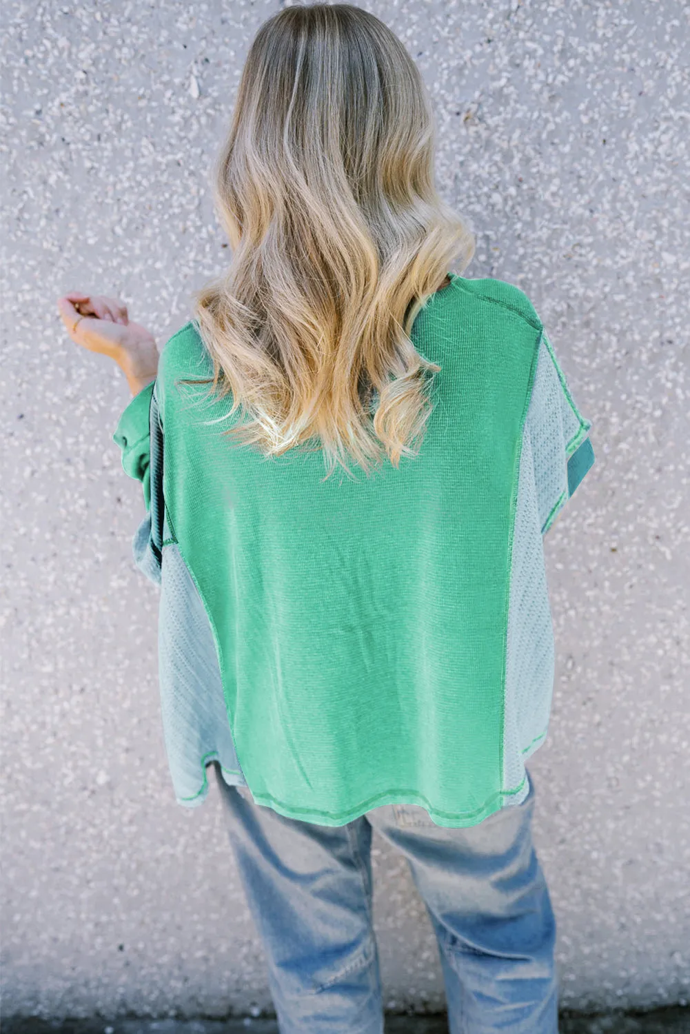 Green Colourblock Stitching Patchwork Buttoned Long Sleeve Top sold by Beagle Boutique product image thumbnail 2