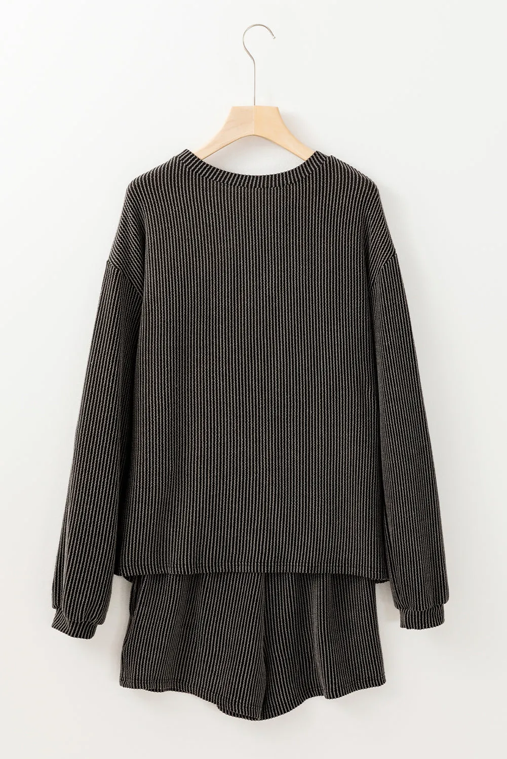 Carbon Grey Corded Knit Long Sleeve Top and High Waist Shorts Set sold by Beagle Boutique product image thumbnail 4