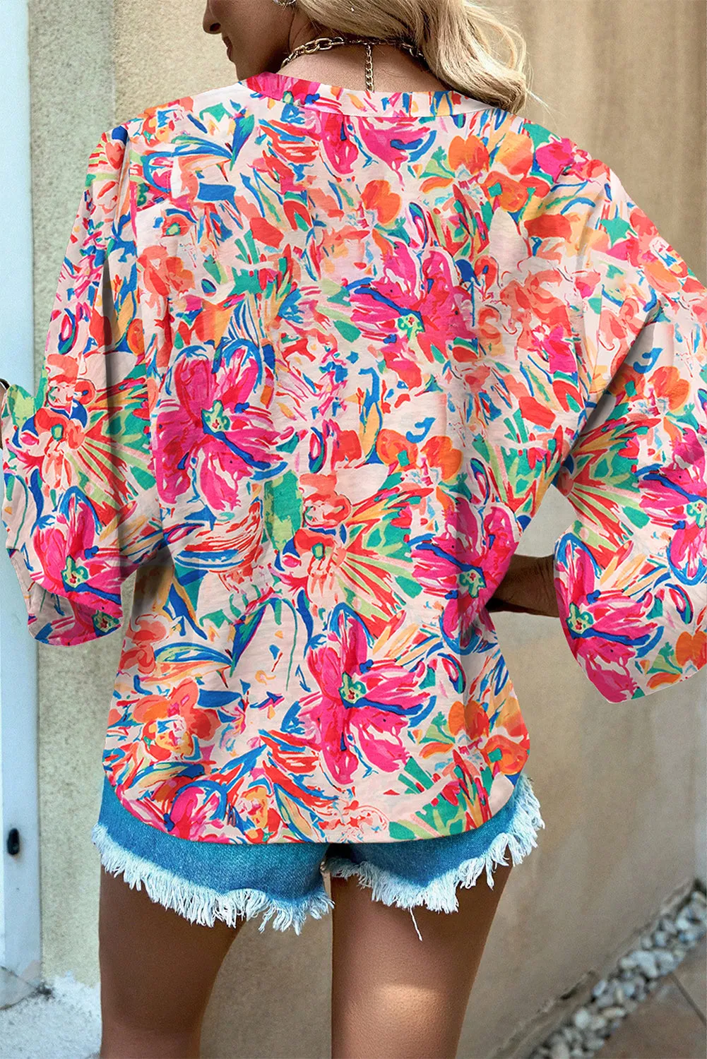 Multicolour Floral Print Bell Sleeve V Neck Blouse sold by Beagle Boutique product image thumbnail 2