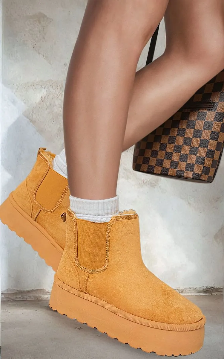 Fluffy Platform Sole Chelsea Faux Fur Lined Ankle Boots sold by Beagle Boutique product image thumbnail 5