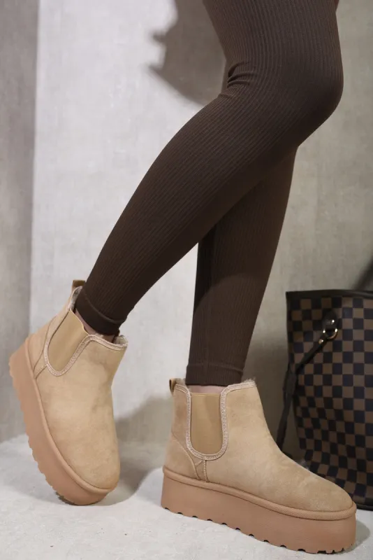Fluffy Platform Sole Chelsea Faux Fur Lined Ankle Boots sold by Beagle Boutique