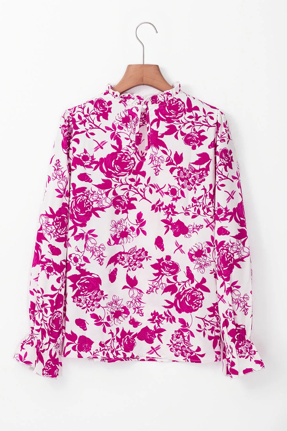 Rose Floral Print Flounce Sleeve Keyhole Back Blouse sold by Beagle Boutique product image thumbnail 4