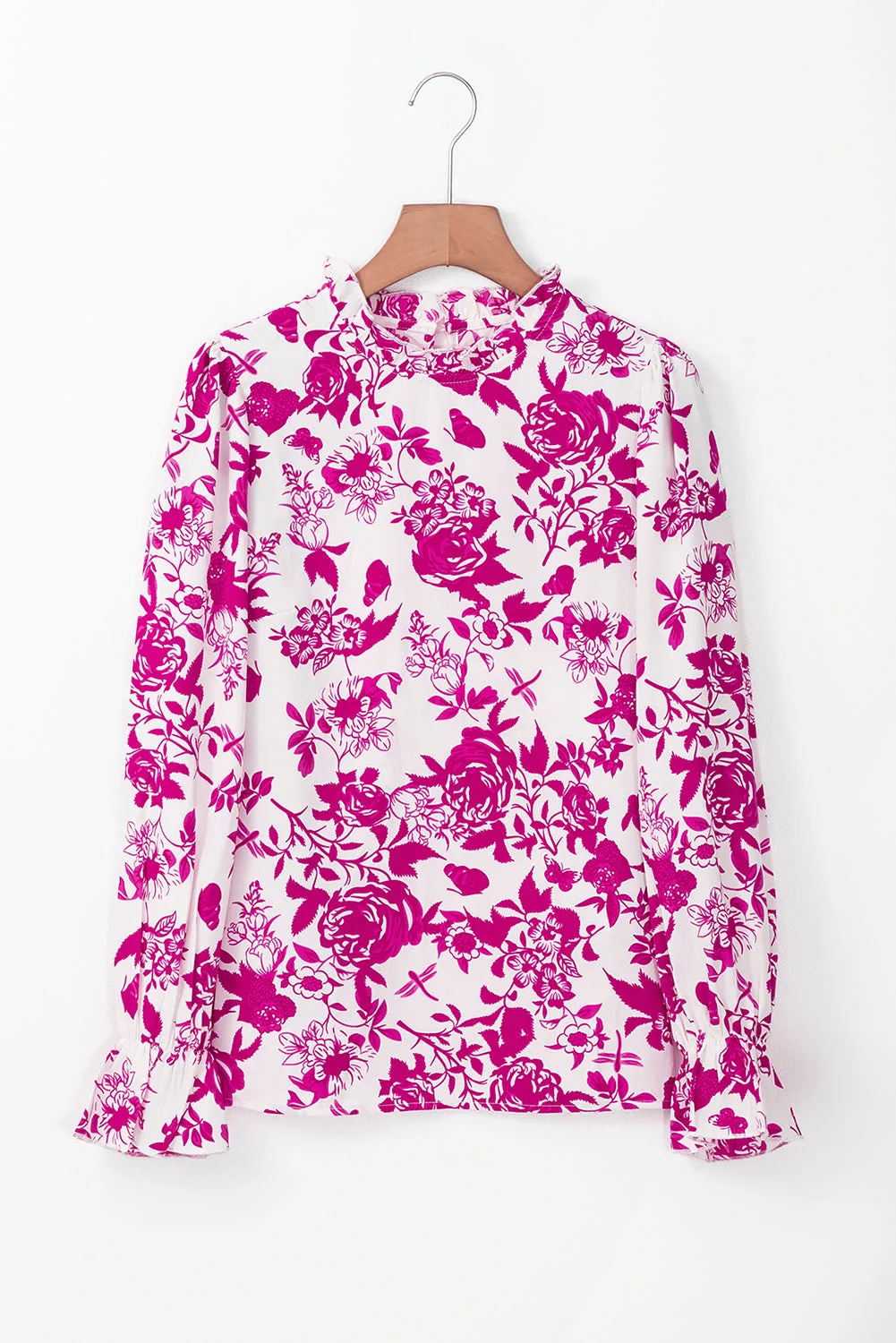 Rose Floral Print Flounce Sleeve Keyhole Back Blouse sold by Beagle Boutique product image thumbnail 3