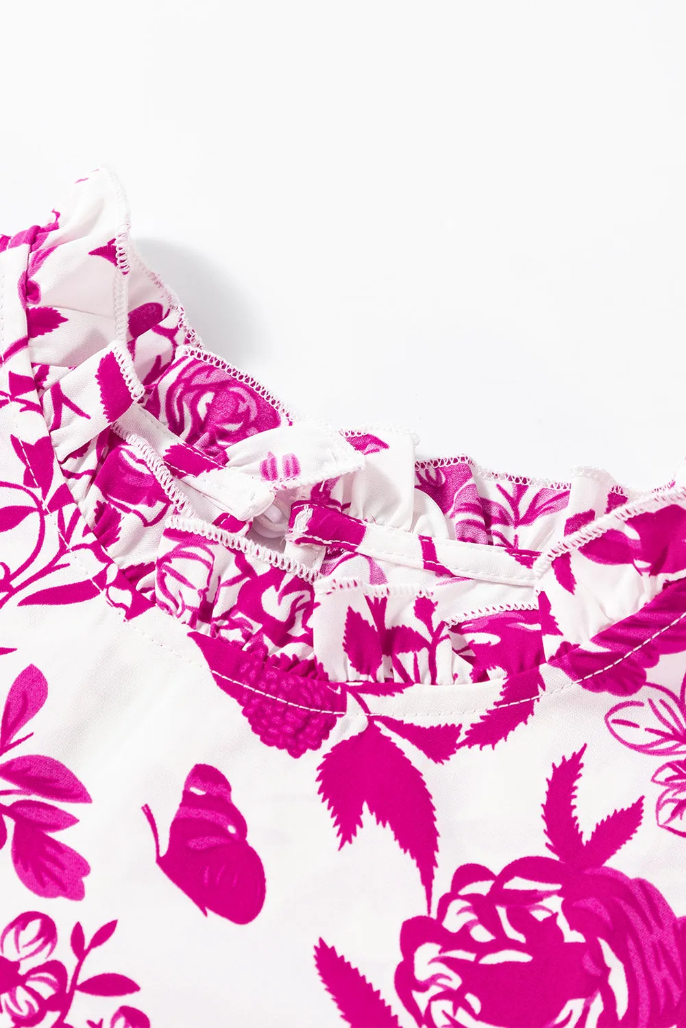 Rose Floral Print Flounce Sleeve Keyhole Back Blouse sold by Beagle Boutique product image thumbnail 5