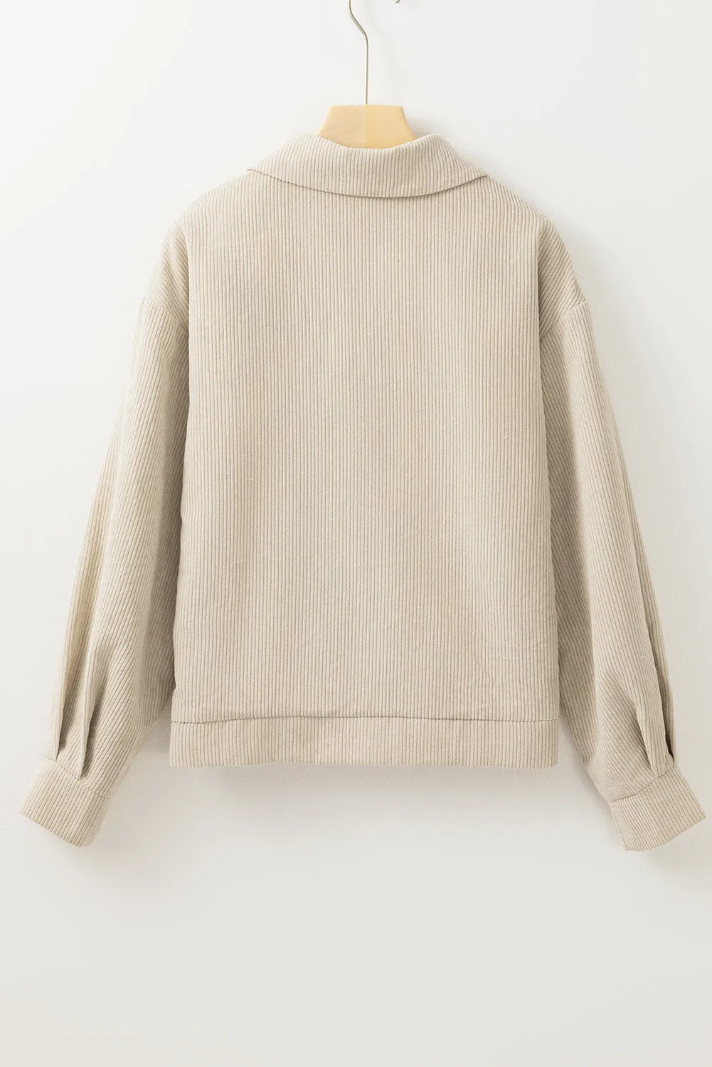 Beige Flap Pockets Buttoned Turn Down Collar Corduroy Shacket sold by Beagle Boutique product image thumbnail 5