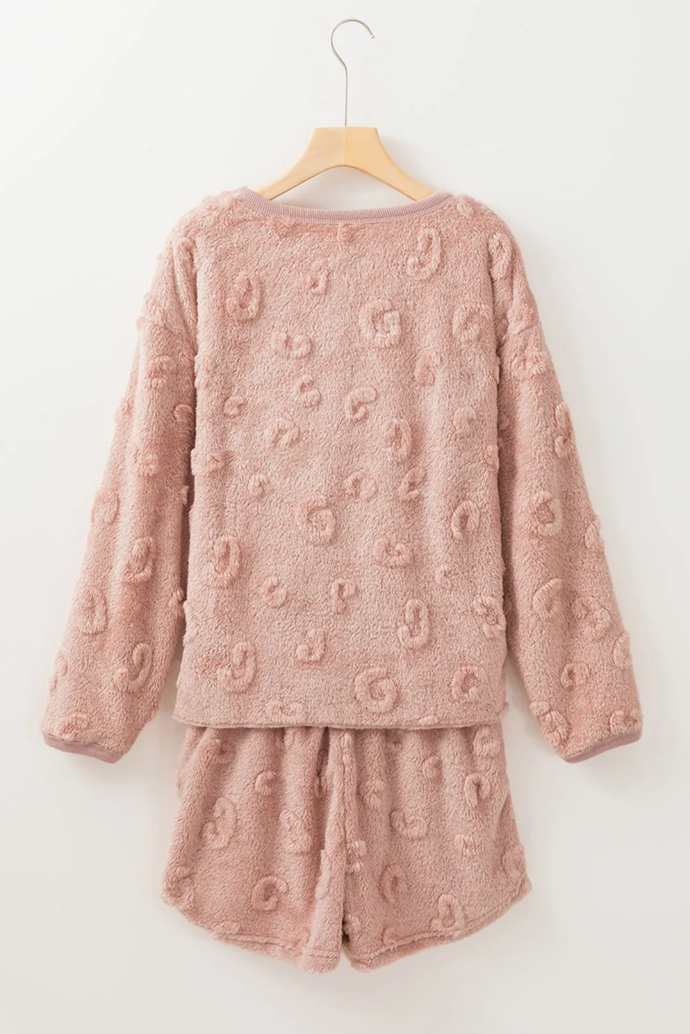 Light Pink Textured Leopard Fleece Loose Two Piece Pyjamas sold by Beagle Boutique product image thumbnail 5