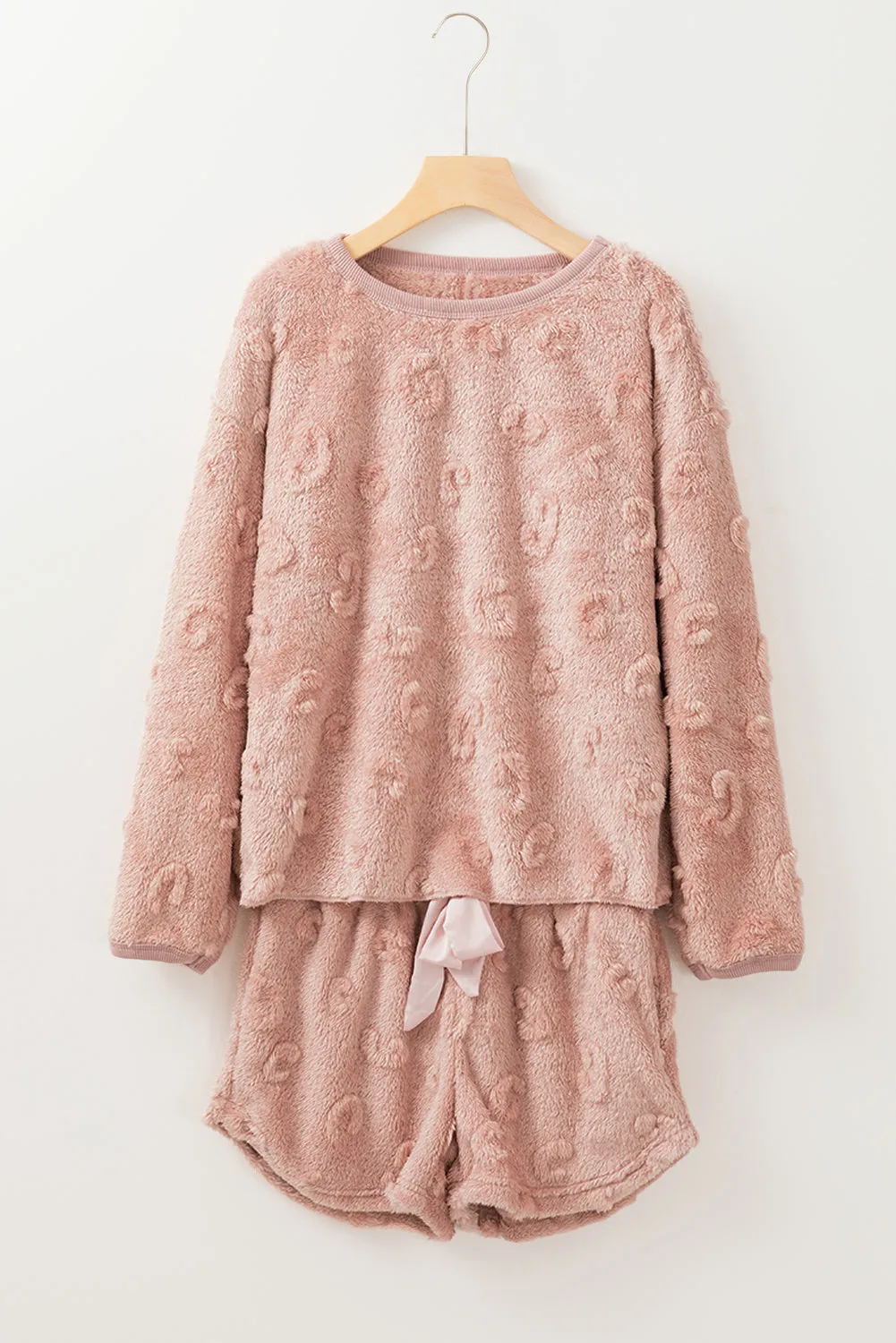 Light Pink Textured Leopard Fleece Loose Two Piece Pyjamas sold by Beagle Boutique product image thumbnail 4
