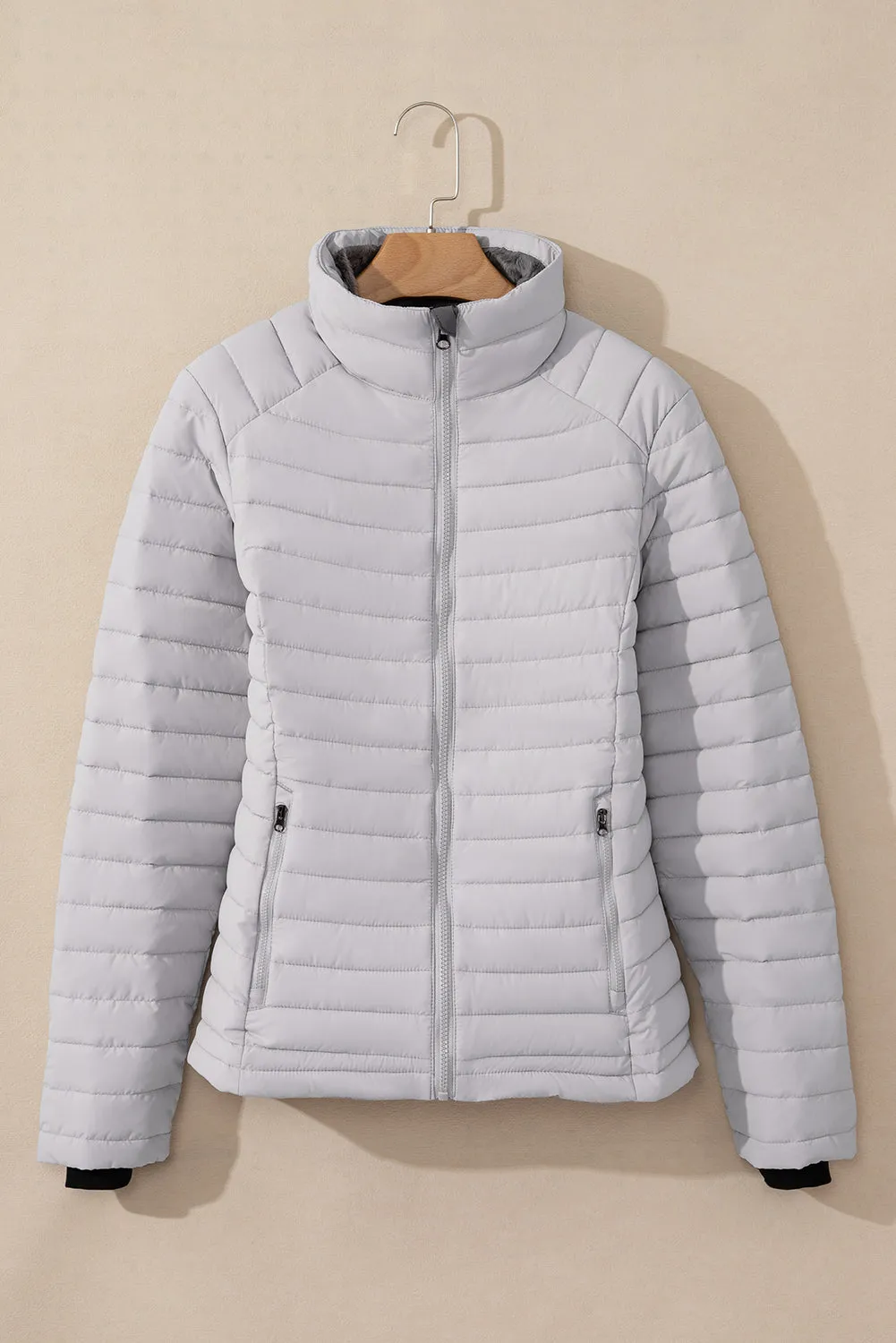 Silvery Solid Colour Quilted Zip-up Puffer Jacket sold by Beagle Boutique product image thumbnail 4