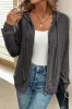 Dark Grey Ribbed Zip Up Front Drawstring Hoodie sold by Beagle Boutique