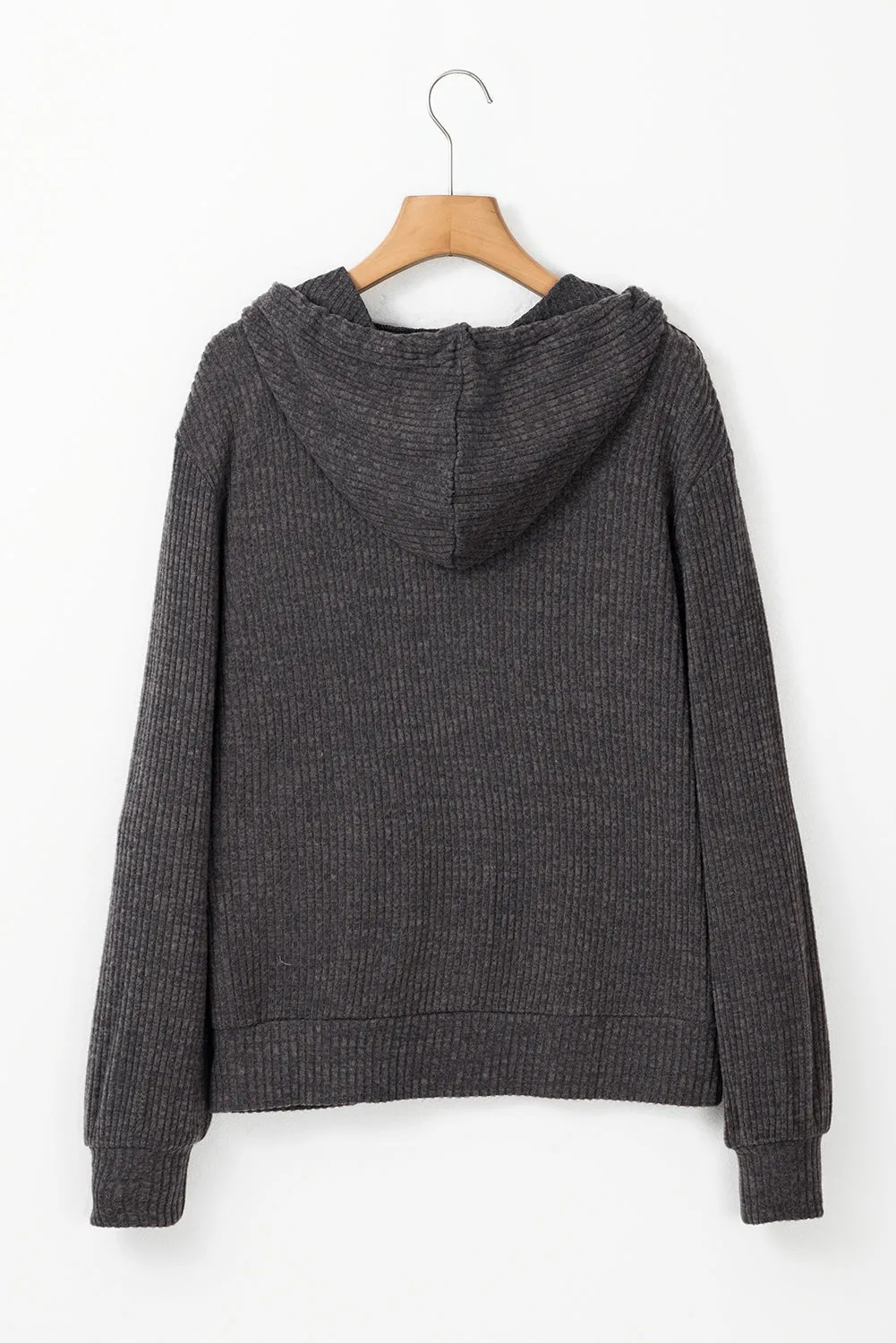 Dark Grey Ribbed Zip Up Front Drawstring Hoodie sold by Beagle Boutique product image thumbnail 5