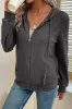Dark Grey Ribbed Zip Up Front Drawstring Hoodie sold by Beagle Boutique