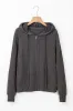 Dark Grey Ribbed Zip Up Front Drawstring Hoodie sold by Beagle Boutique