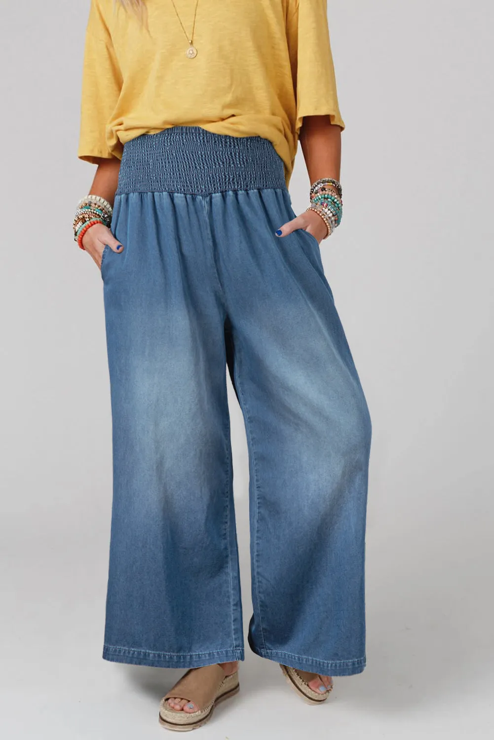 Ashleigh Blue Smocked Waist Wide Leg Jeans sold by Beagle Boutique product image thumbnail 3