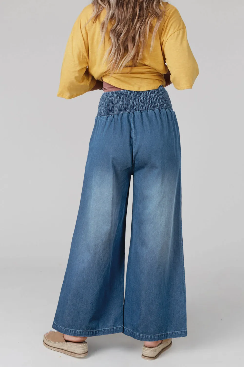 Ashleigh Blue Smocked Waist Wide Leg Jeans sold by Beagle Boutique product image thumbnail 2