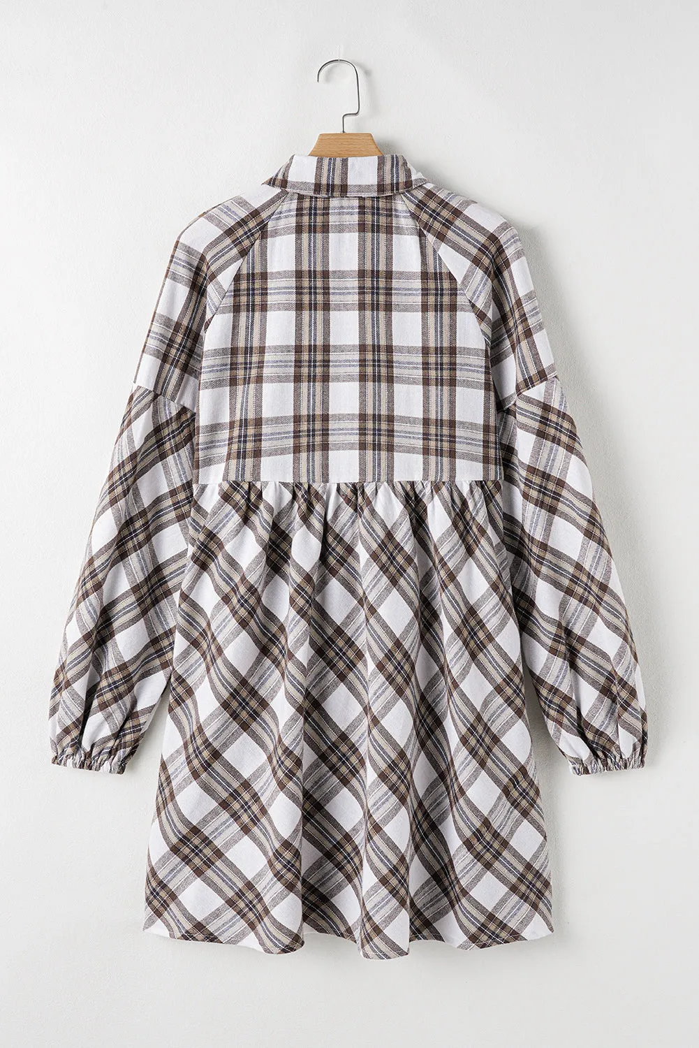White Plaid Bubble Sleeve Flowy Shirt Dress sold by Beagle Boutique product image thumbnail 5