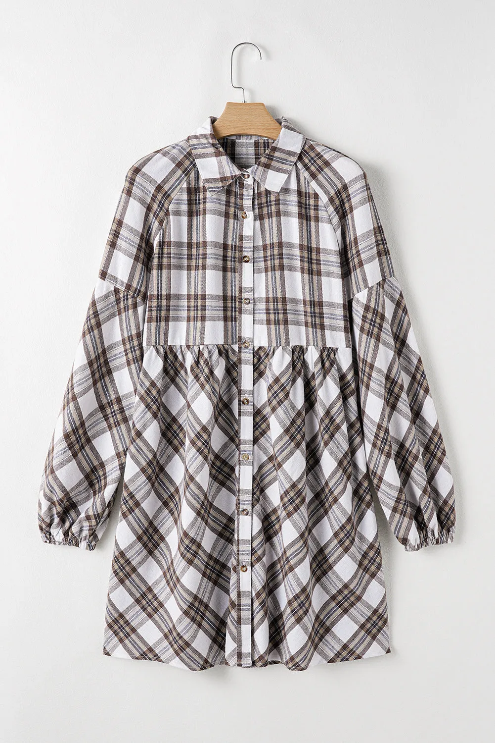 White Plaid Bubble Sleeve Flowy Shirt Dress sold by Beagle Boutique product image thumbnail 4