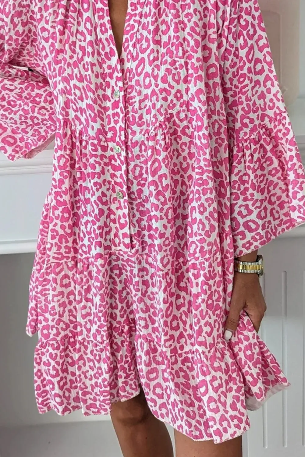 Leopard Printed Long Sleeve Buttoned Front Mini Dress sold by Beagle Boutique product image thumbnail 2