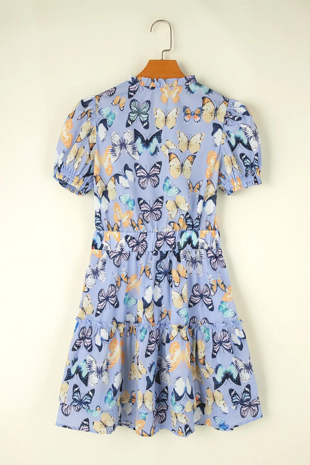 Purple Butterfly Print Short Puff Sleeve Pleated Ruffle Dress sold by Beagle Boutique product image thumbnail 5