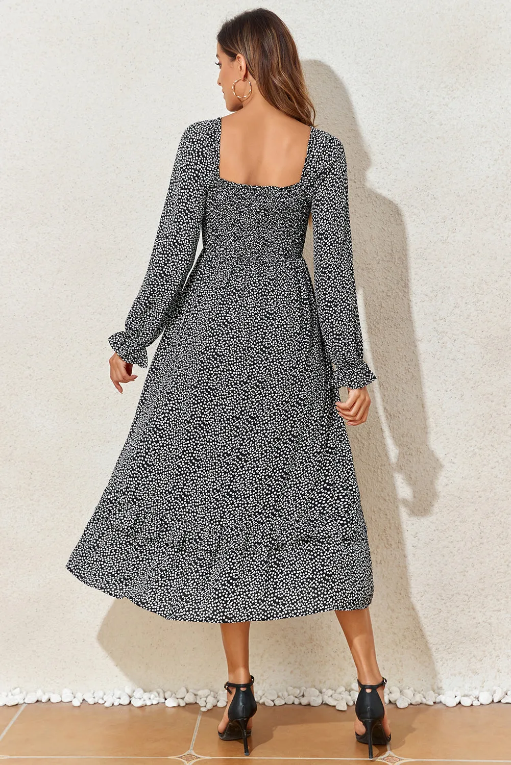 Black Floral Printed Long Sleeve Square Neck Midi Dress sold by Beagle Boutique product image thumbnail 2