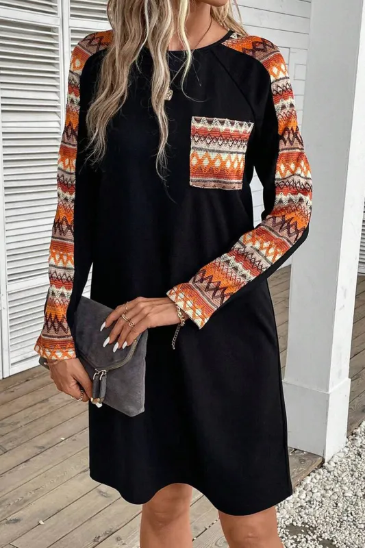 Orange Contrast Geo Raglan Sleeve Patchwork Dress sold by Beagle Boutique