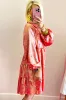 Peach Blossom Metallic Sheen Puff Sleeve Button Up Mini Shirt Dress sold by Beagle Boutique