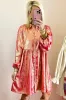Peach Blossom Metallic Sheen Puff Sleeve Button Up Mini Shirt Dress sold by Beagle Boutique