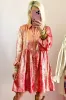 Peach Blossom Metallic Sheen Puff Sleeve Button Up Mini Shirt Dress sold by Beagle Boutique