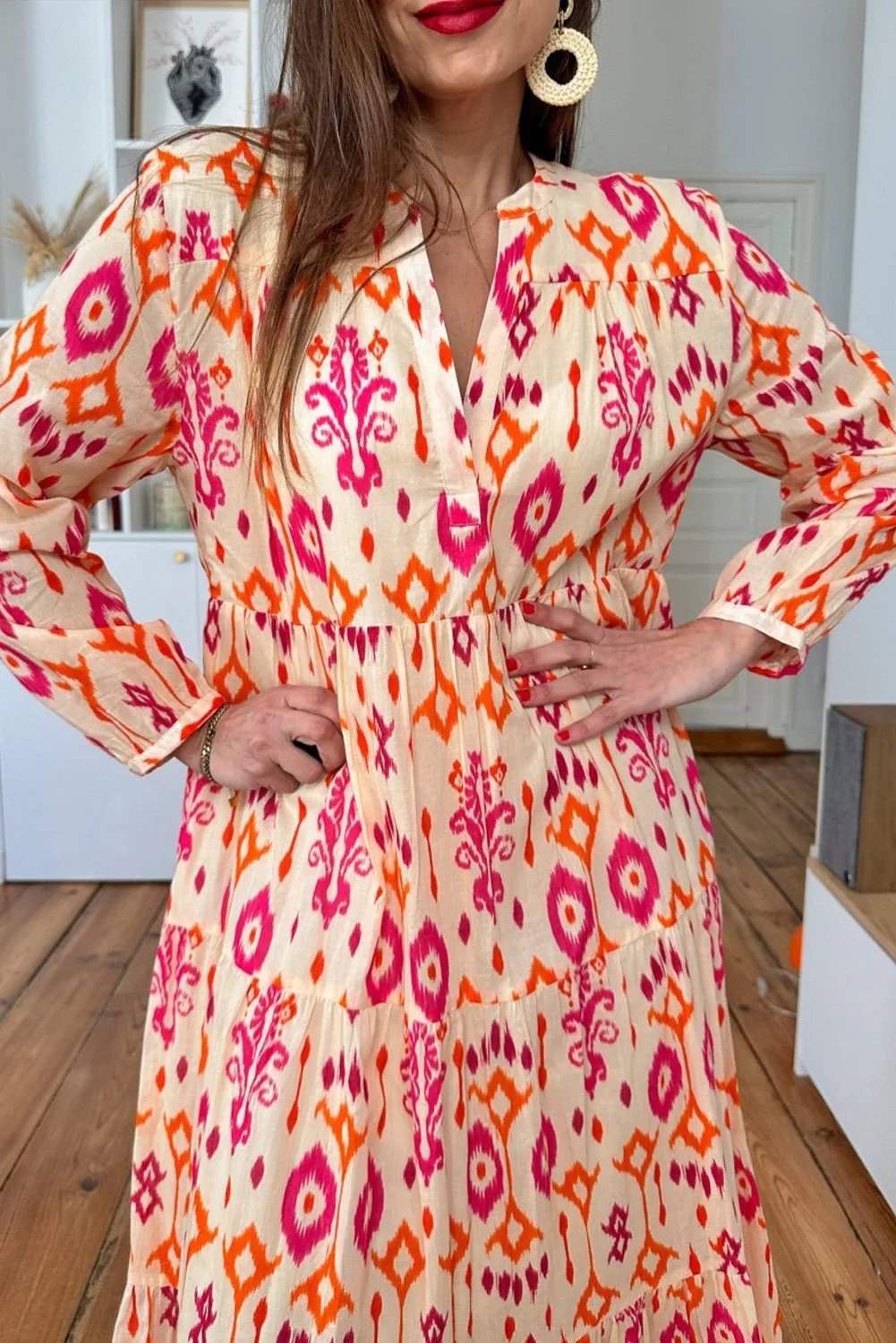 Orange Western Abstract Geometric Printed Maxi Dress sold by Beagle Boutique product image thumbnail 5