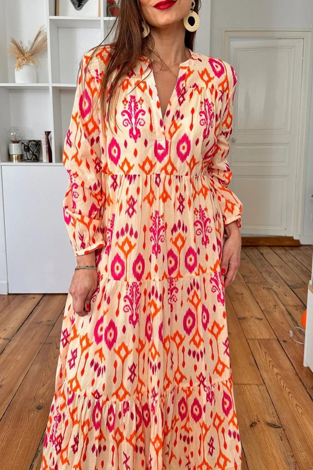 Orange Western Abstract Geometric Printed Maxi Dress sold by Beagle Boutique product image thumbnail 2