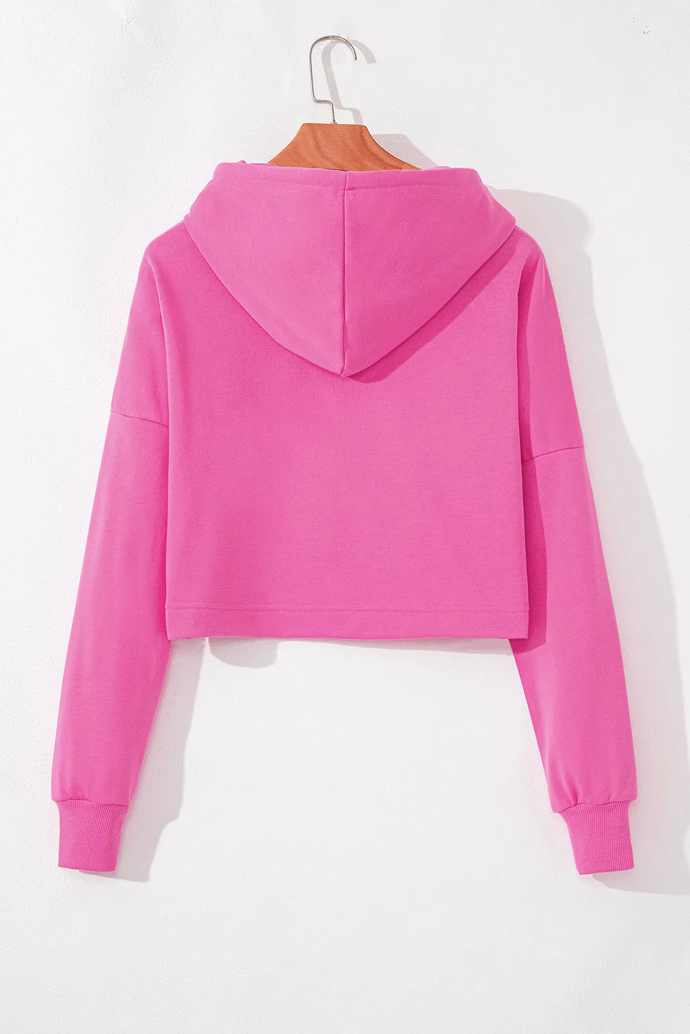 Sachet Pink Solid Drop Shoulder Drawstring Cropped Hoodie sold by Beagle Boutique product image thumbnail 5