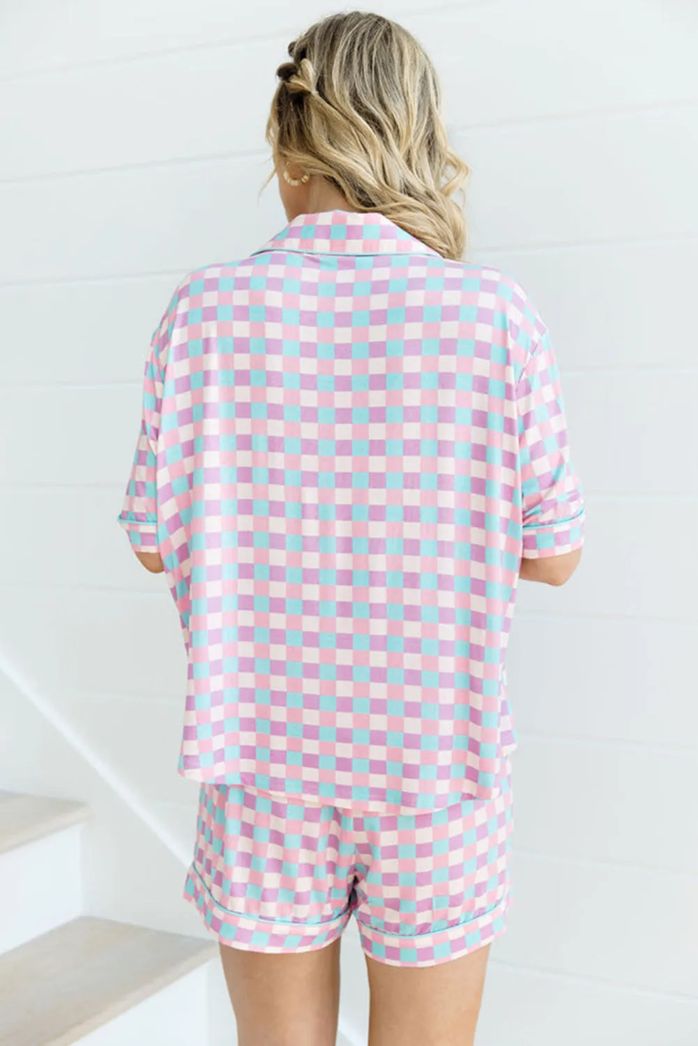 Purple Checkered Pattern Short Sleeve Pyjamass Set sold by Beagle Boutique product image thumbnail 2