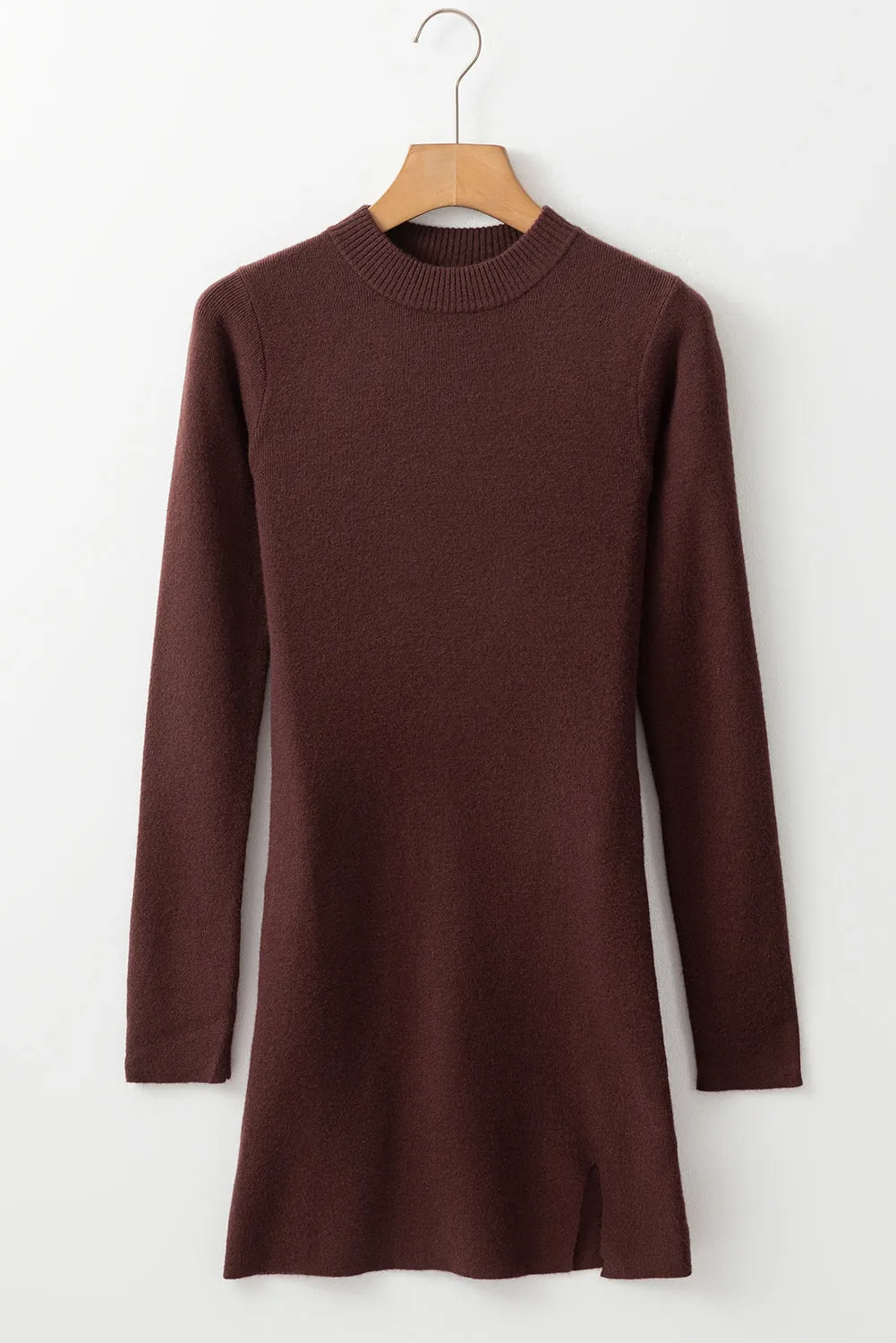 Coffee Slim Fit Mock Neck Side Slit Sweater Dress sold by Beagle Boutique product image thumbnail 5