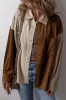 Brown Colour Block Chest Pockets Buttoned Corduroy Shacket sold by Beagle Boutique