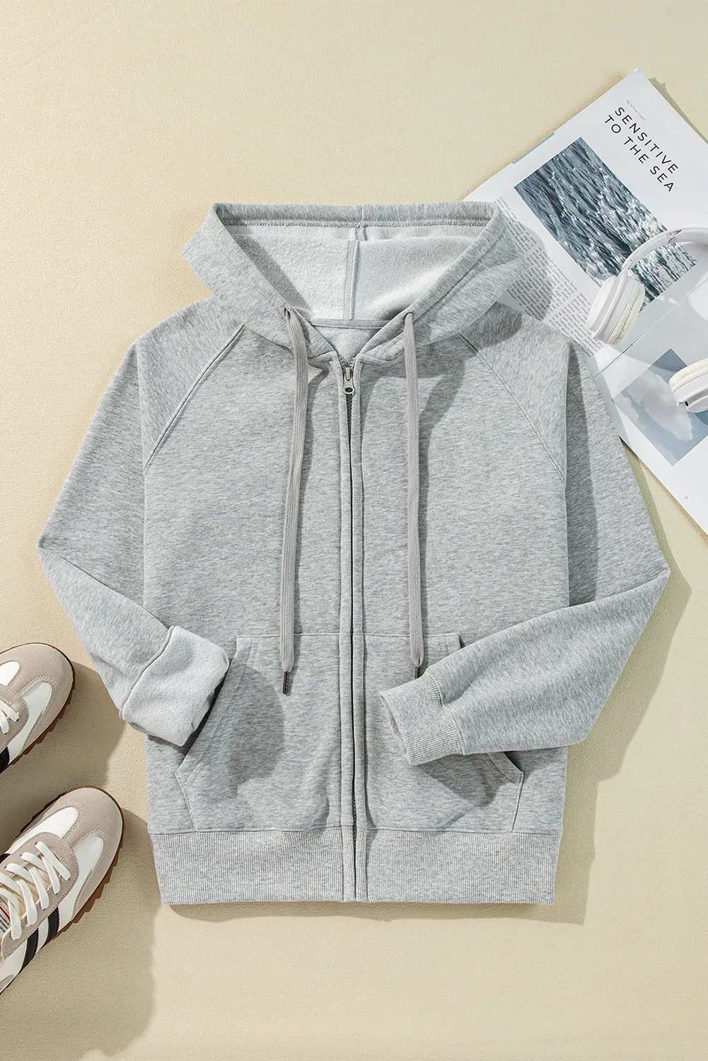 Light Grey Solid Colour Fleece Lined Zip up Hoodie sold by Beagle Boutique product image thumbnail 4