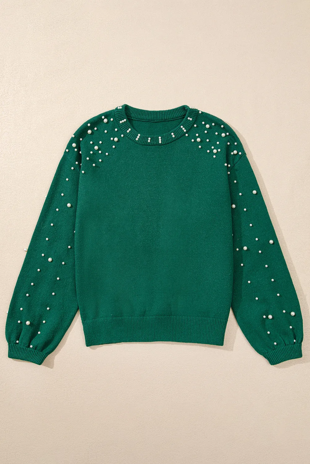 Evergreen Pearled Drop Shoulder Round Neck Sweater sold by Beagle Boutique product image thumbnail 4