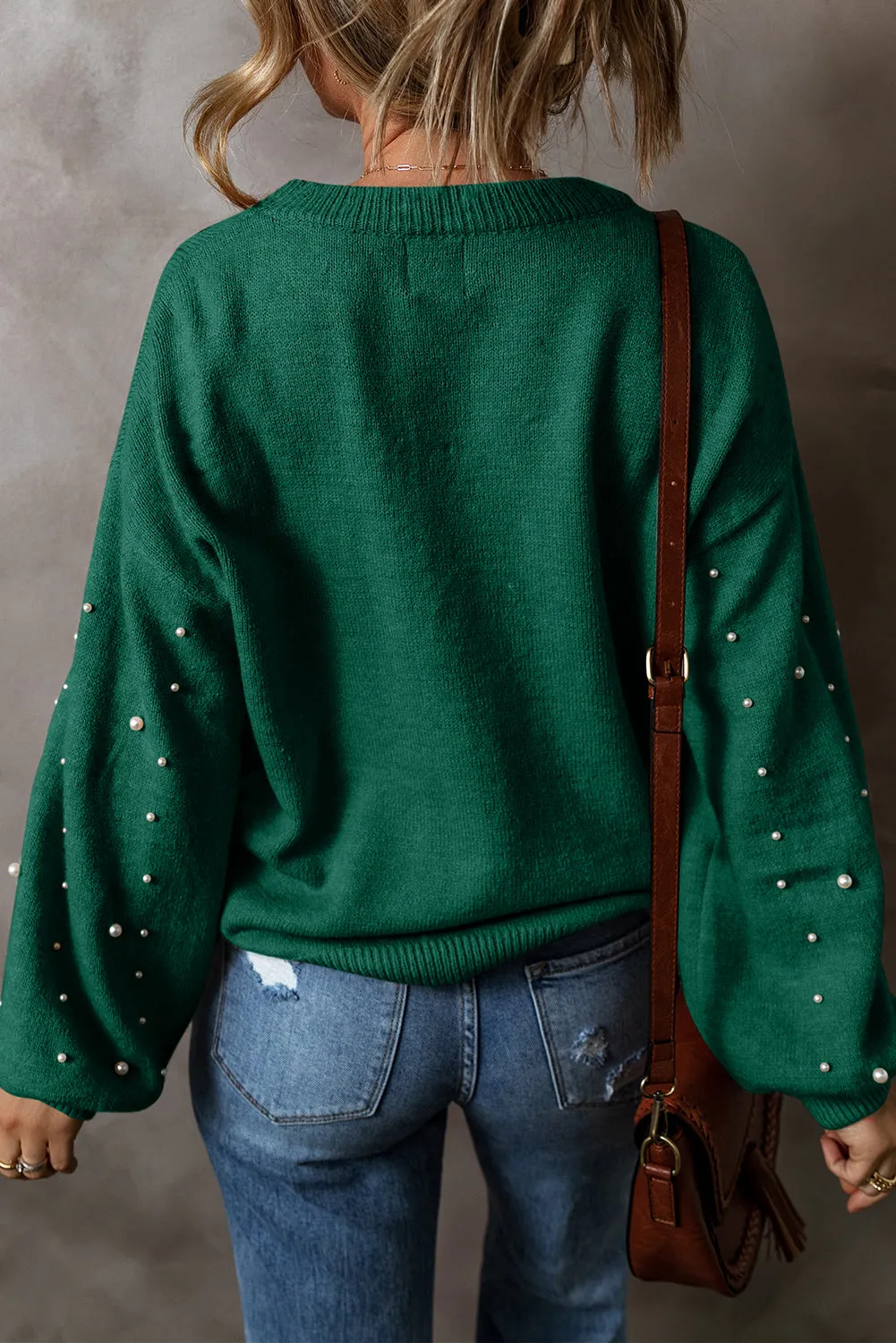 Evergreen Pearled Drop Shoulder Round Neck Sweater sold by Beagle Boutique product image thumbnail 2