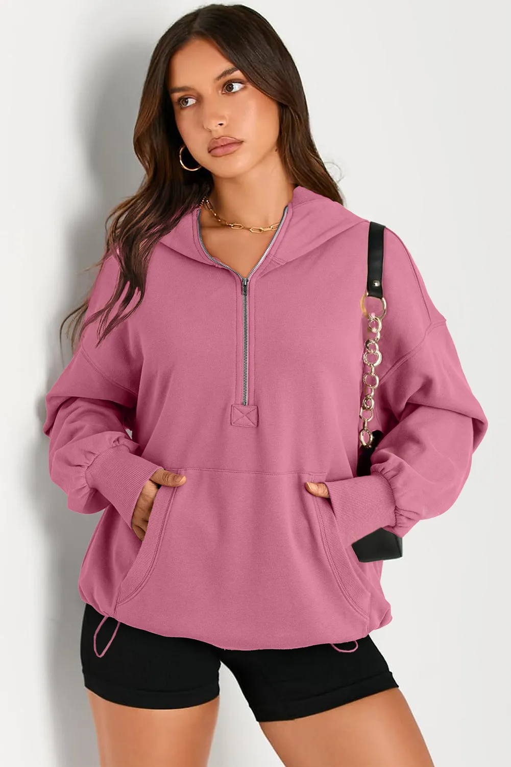 Valerian Solid Kangaroo Pocket Half Zipper Oversized Hoodie sold by Beagle Boutique product image thumbnail 4