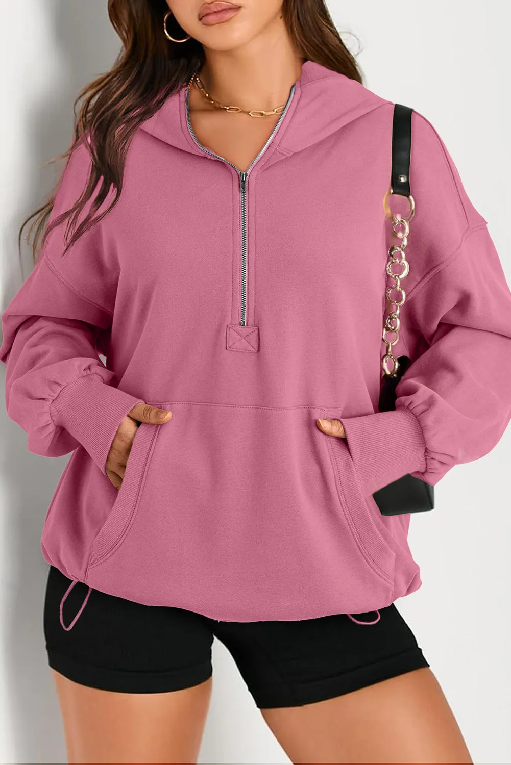 Valerian Solid Kangaroo Pocket Half Zipper Oversized Hoodie sold by Beagle Boutique