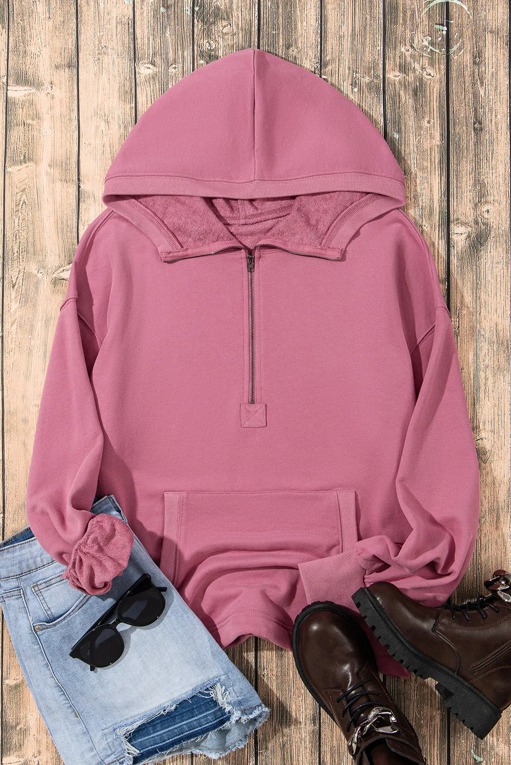 Valerian Solid Kangaroo Pocket Half Zipper Oversized Hoodie sold by Beagle Boutique product image thumbnail 5