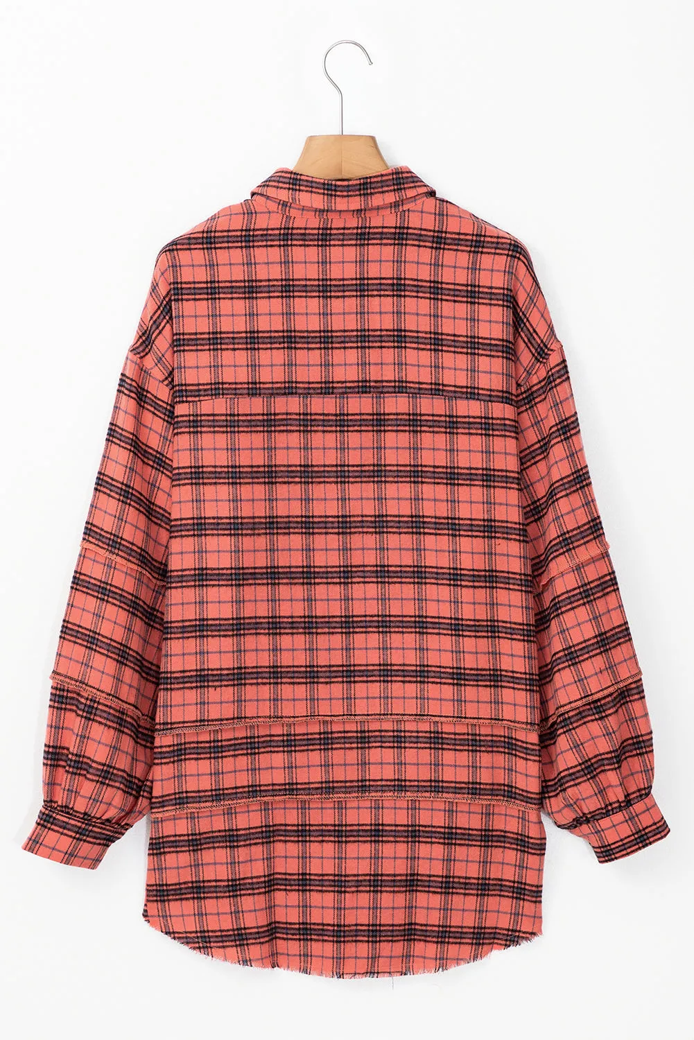 Red Plaid Long Sleeeve Side Split Distressed Hem Shirt sold by Beagle Boutique product image thumbnail 5