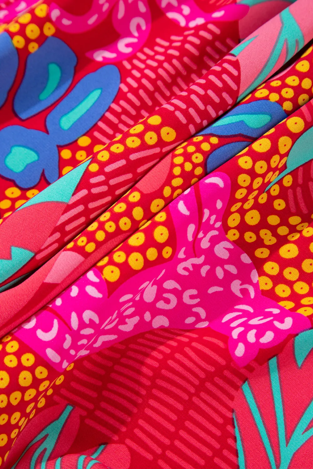 Rose Tropical Printed Lantern Sleeve V Neck Ruffled Plus Size Mini Dress sold by Beagle Boutique product image thumbnail 3