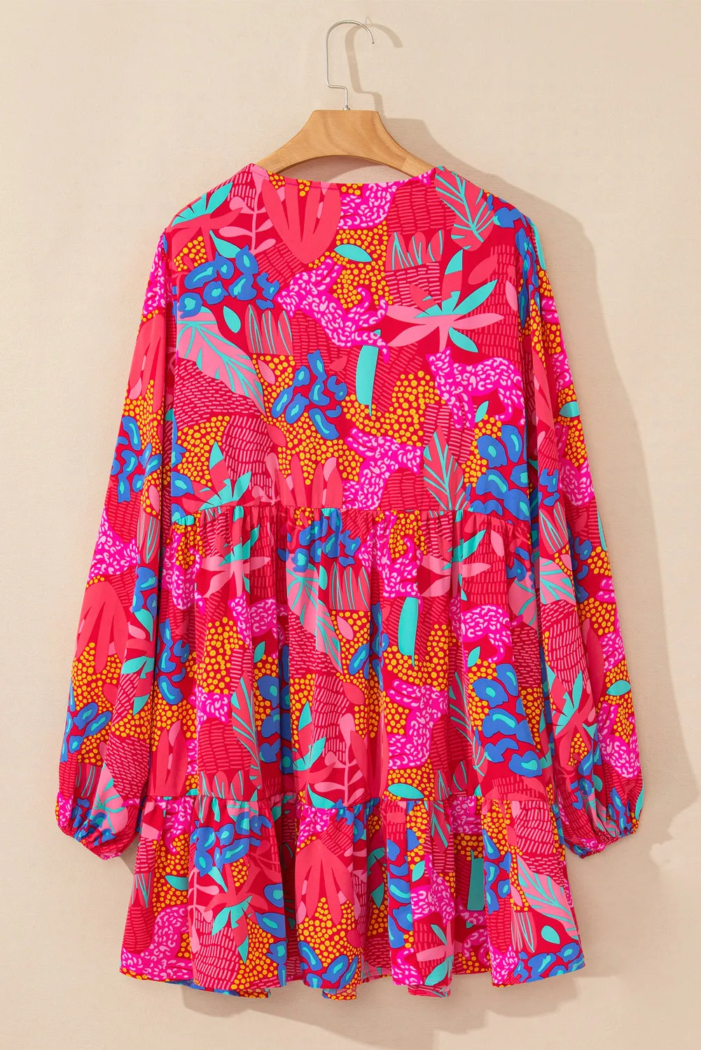 Rose Tropical Printed Lantern Sleeve V Neck Ruffled Plus Size Mini Dress sold by Beagle Boutique product image thumbnail 2