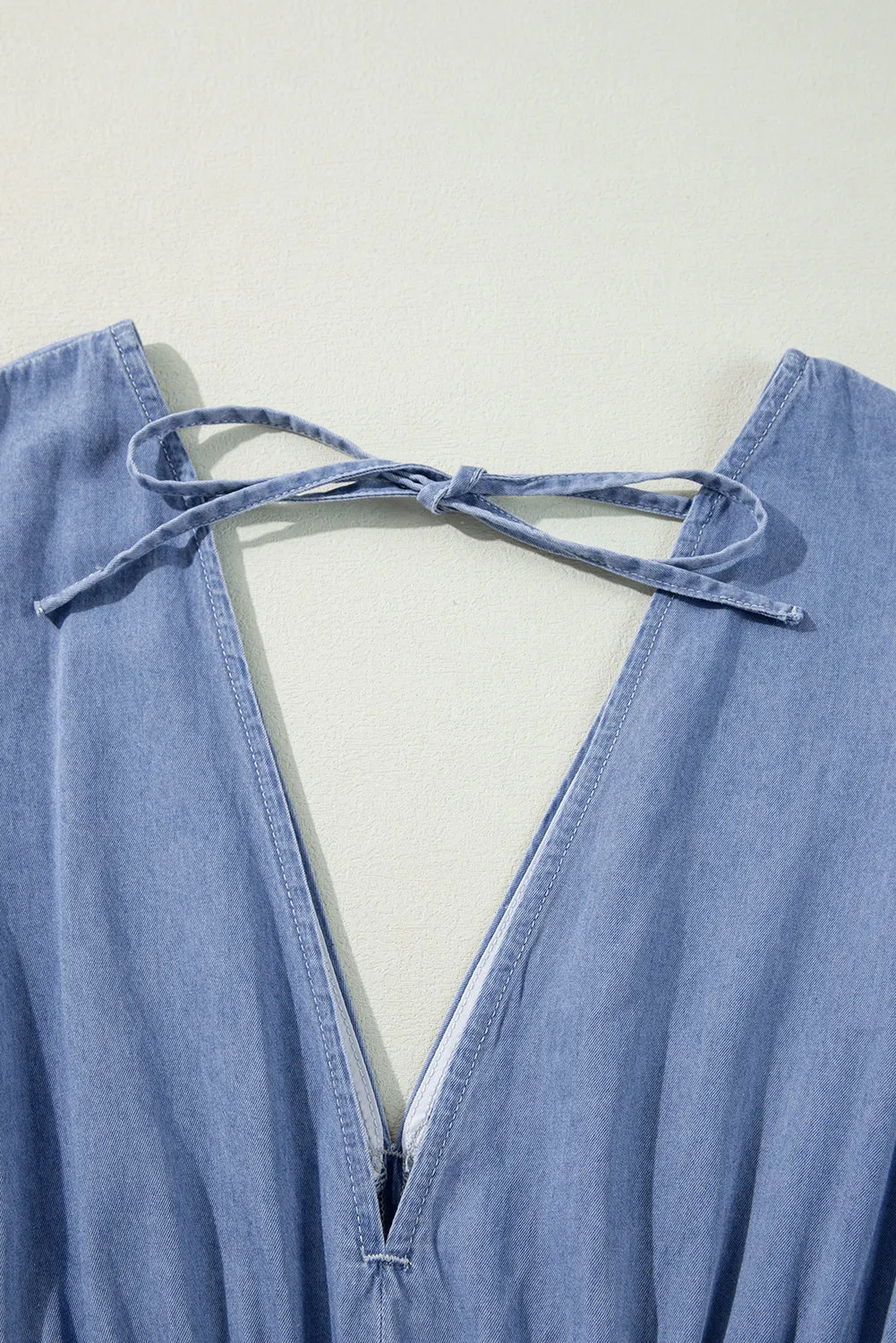 Blue Chambray Deep V Neck Bracelet Sleeve Maxi Dress sold by Beagle Boutique product image thumbnail 5