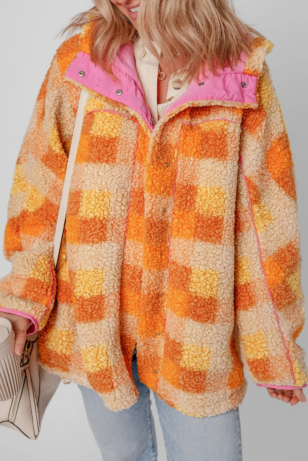 Orange Checkered Sherpa Hooded Jacket sold by Beagle Boutique product image thumbnail 3