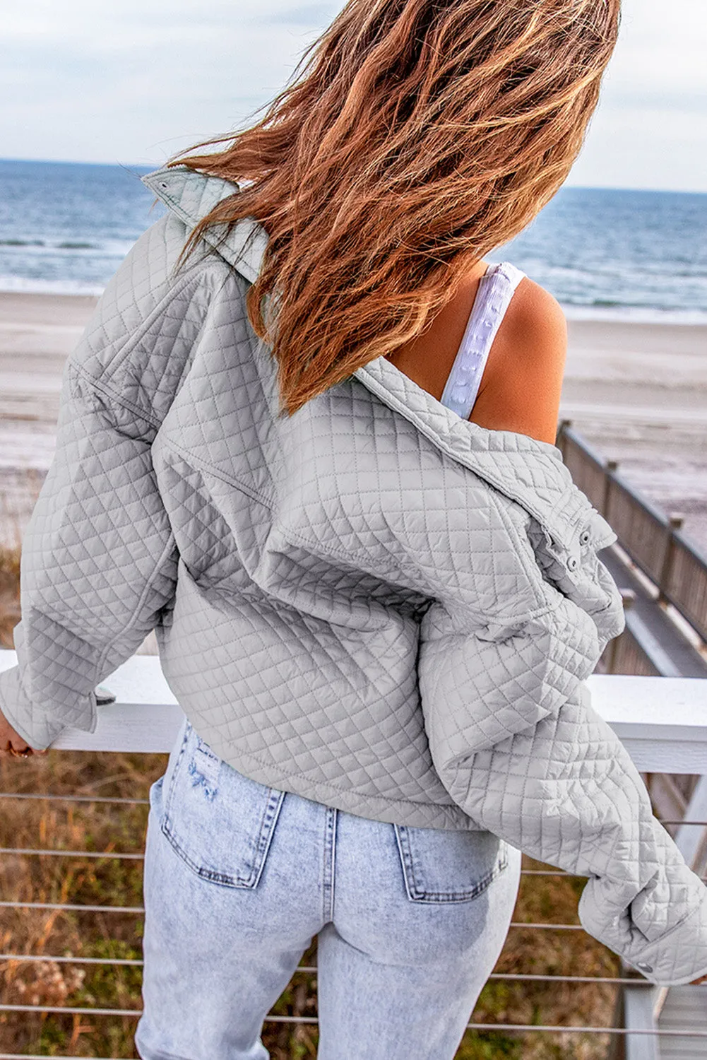 Grey Quilted Pocketed Zip-up Cropped Jacket sold by Beagle Boutique product image thumbnail 4