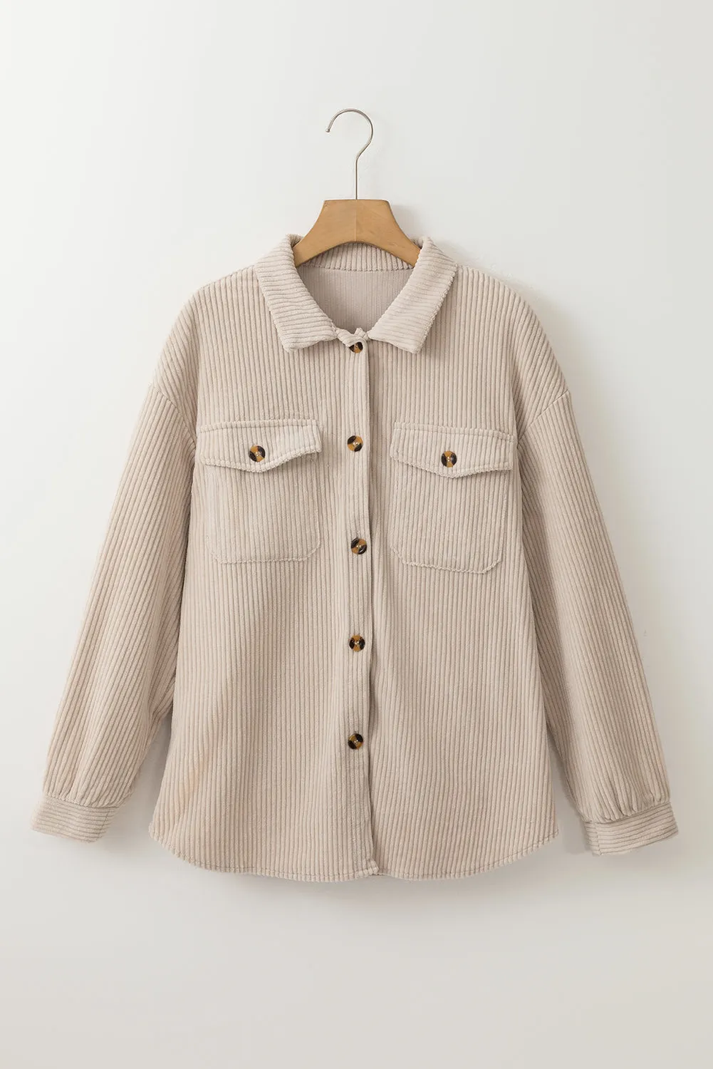 Khaki Double Flap Pocket Corduroy Shacket sold by Beagle Boutique product image thumbnail 5