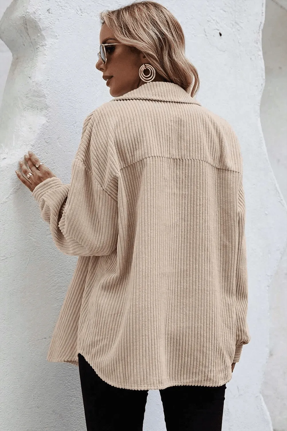 Khaki Double Flap Pocket Corduroy Shacket sold by Beagle Boutique product image thumbnail 2